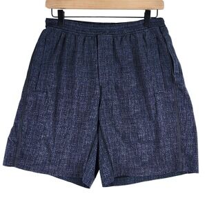 Lululemon Pace Breaker Athletic Shorts Mens Size S Navy Blue Grid Pattern Active
